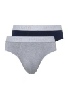 Hanro Cotton Essentials Two-pack Briefs In Light Melange/deep Navy