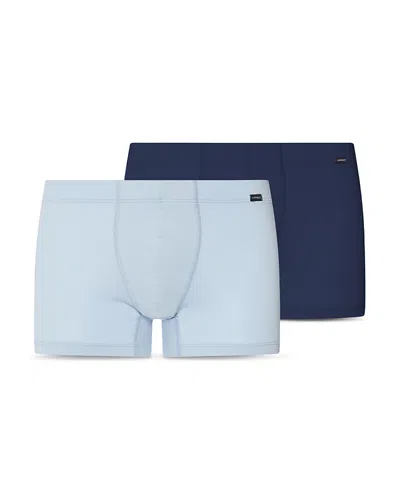 Hanro Cotton Essentials Covered Waistband Boxer Briefs, Pack Of 2 In Blue