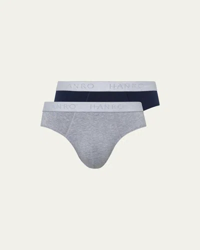 Hanro Cotton Essentials Two-pack Briefs In Light Melange Deep Navy