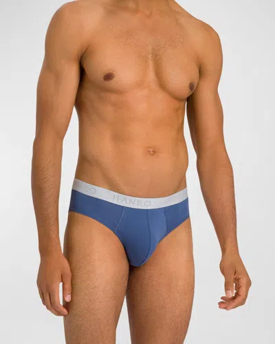 Hanro Cotton Essentials Two-pack Briefs In Slate Blue Mid Gr