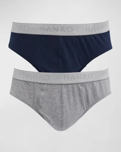 Hanro Cotton Essentials Two-pack Briefs In Light Melange Deep Navy
