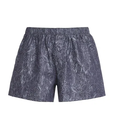 Hanro Cotton Floral Boxer Shorts In Blue