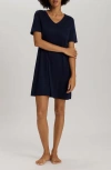 Hanro Cotton Short-sleeve Nightdress In Deep Navy