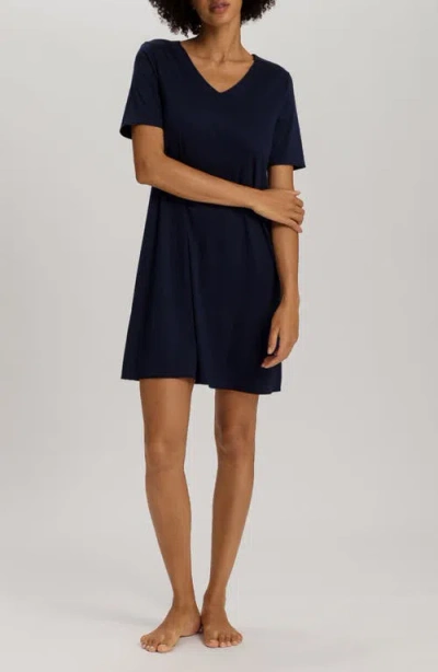 Hanro Cotton Jersey Nightshirt In Deep Navy