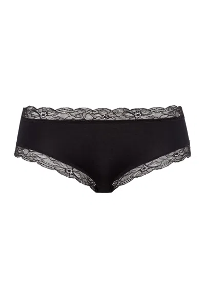 Hanro Cotton Lace Lace Trim Cotton Hipster In Black