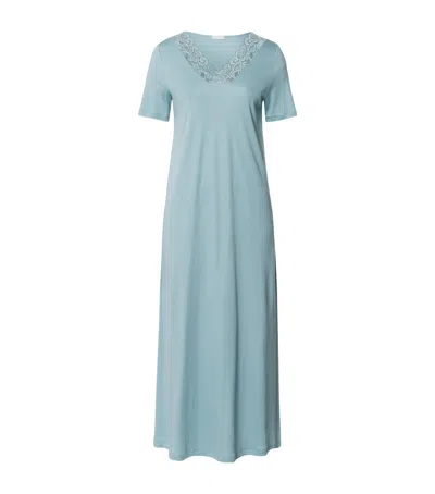 Hanro Cotton Lace-trim Moments Nightdress In Blue