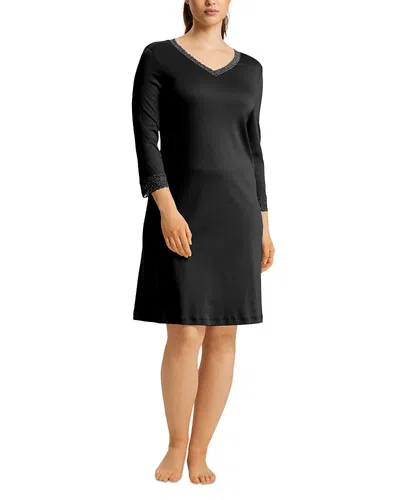 Hanro Cotton Lace Trim Nightgown In Black