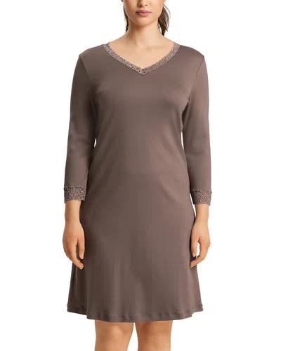 Hanro Cotton Lace Trim Nightgown In Stonewash