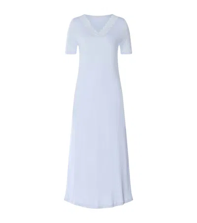 Hanro Cotton Lace-trim Moments Nightdress In Blue