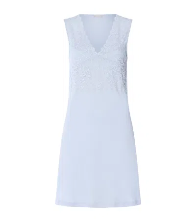 Hanro Cotton Lace-trim Moments Nightdress In Blue