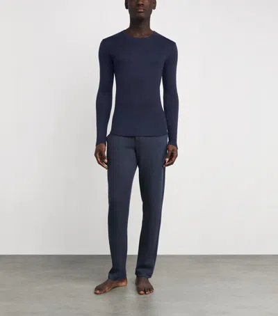 Hanro Cotton Living Long-sleeve T-shirt In Blue