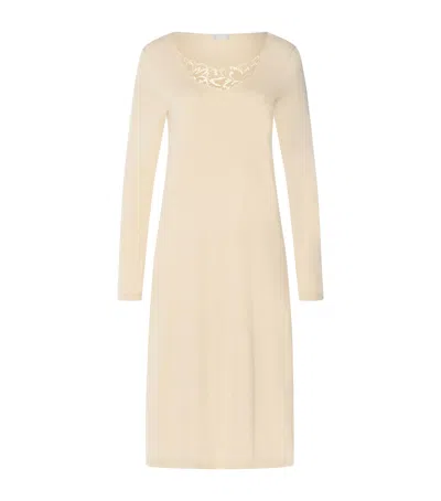 Hanro Cotton Long-sleeve Belen Nightdress In Beige