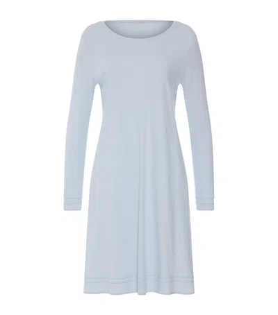 Hanro Cotton Long-sleeve Nightdress In Blue