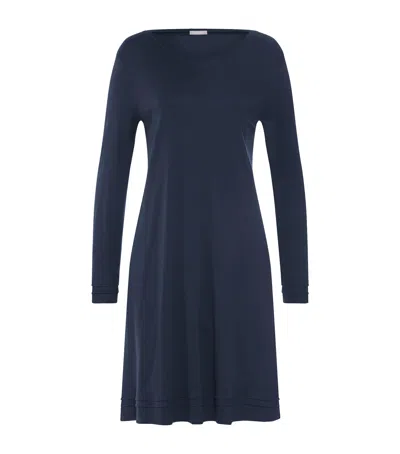 Hanro Cotton Long-sleeve Nightdress In Blue