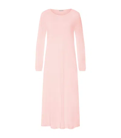 Hanro Cotton Long-sleeve Nightdress In Pink