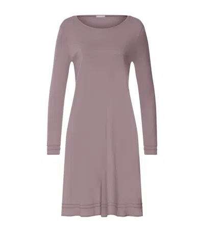 Hanro Cotton Long-sleeve Nightdress In Purple