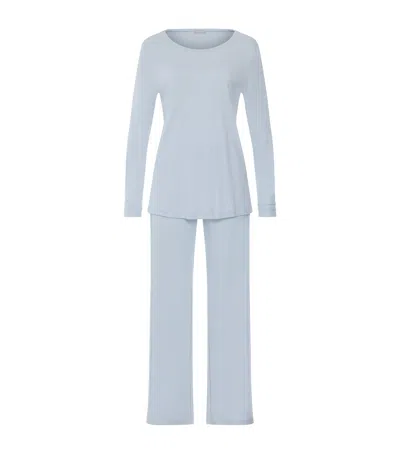 Hanro Cotton Long-sleeve Pyjama Set In Blue