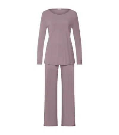Hanro Cotton Long-sleeve Pyjama Set In Purple