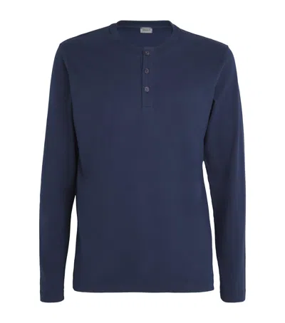 Hanro Cotton Night & Day Living Henley Shirt In Blue