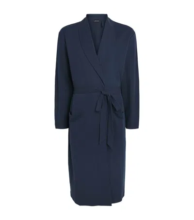 Hanro Night And Day Shawl Collar Cotton Robe 120cm In Deep Navy