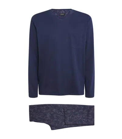 Hanro Cotton Night Selection Pyjama Set In Blue