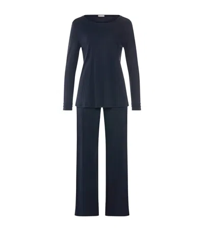 Hanro Cotton Pilar Long-sleeve Pyjama Set In Blue