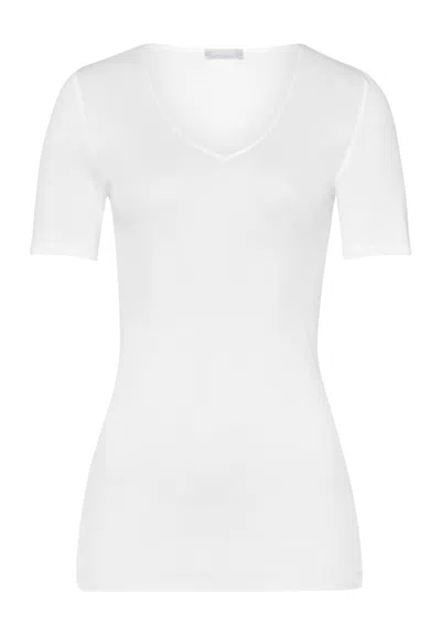 Hanro Cotton Seamless Fitted Cotton V-neck Top In White