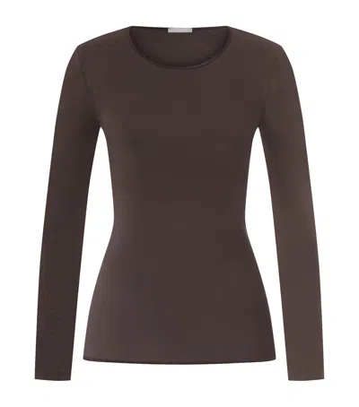 Hanro Cotton Seamless Long-sleeve Top In Brown