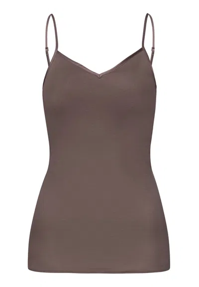 Hanro Cotton Seamless Padded Cotton Camisole In Brown