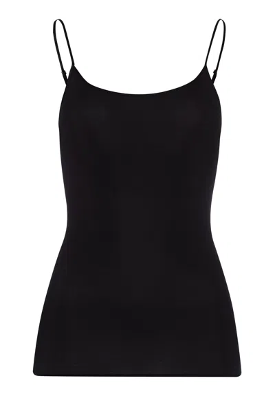Hanro Cotton Seamless Round Neck Cotton Camisole In Black
