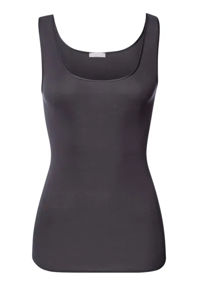 Hanro Cotton Seamless Round Neck Cotton Tank Top In Black
