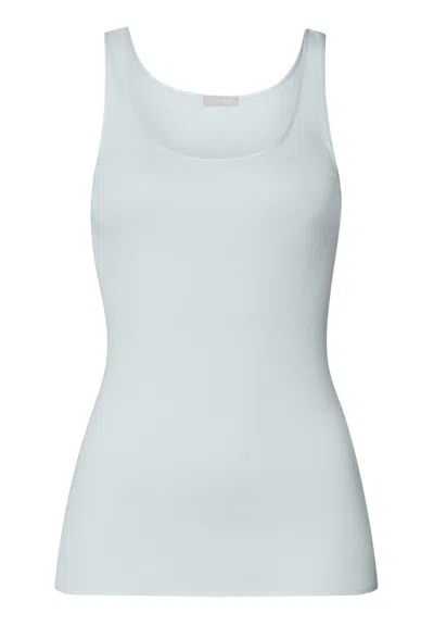 Hanro Cotton Seamless Round Neck Cotton Tank Top In Blue