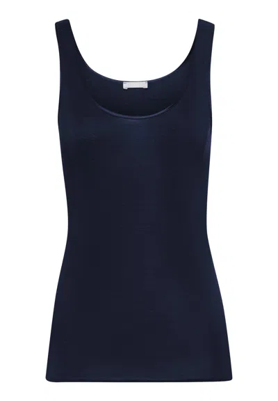Hanro Cotton Seamless Round Neck Cotton Tank Top In Blue