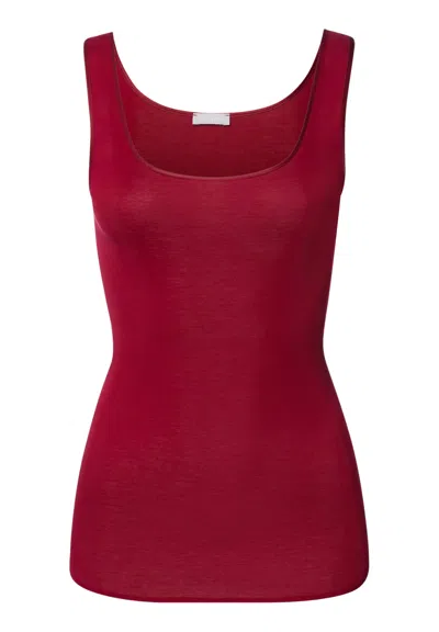Hanro Cotton Seamless Round Neck Cotton Tank Top In Red