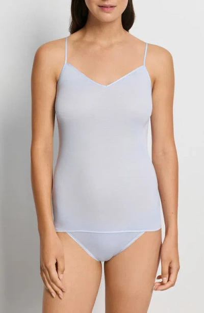 Hanro Cotton Seamless Spaghetti Camisole In Blue