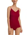 Hanro Seamless V-neck Cotton Camisole In Red