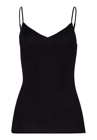 Hanro Cotton Seamless V-neck Cotton Camisole In Black