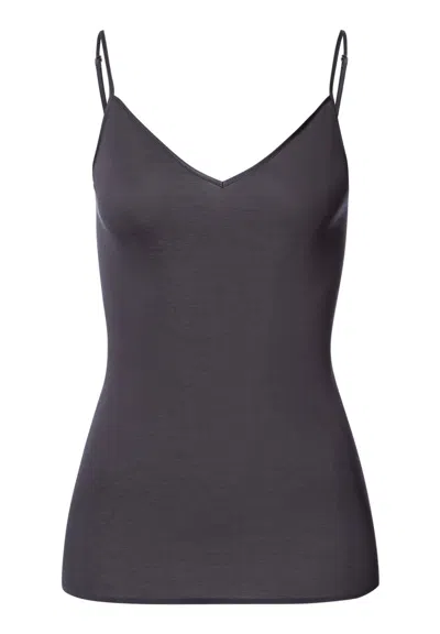 Hanro Cotton Seamless V-neck Cotton Camisole In Black