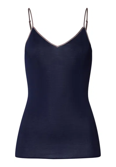Hanro Cotton Seamless V-neck Cotton Camisole In Blue