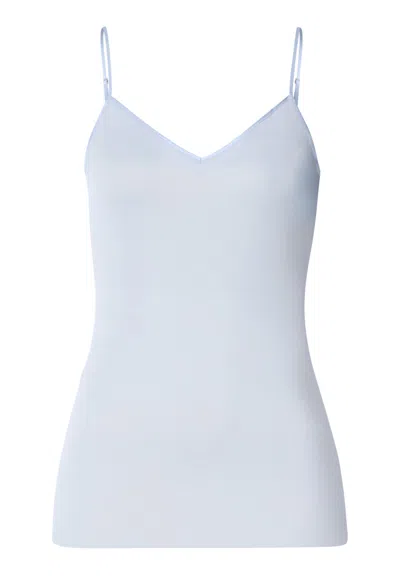 Hanro Cotton Seamless V-neck Cotton Camisole In Blue