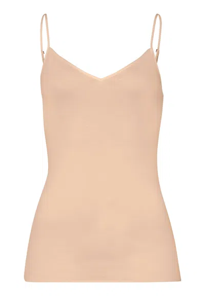 Hanro Cotton Seamless V-neck Cotton Camisole In Nude