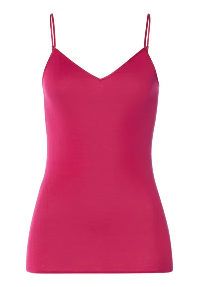 Hanro Cotton Seamless V-neck Cotton Camisole In Red