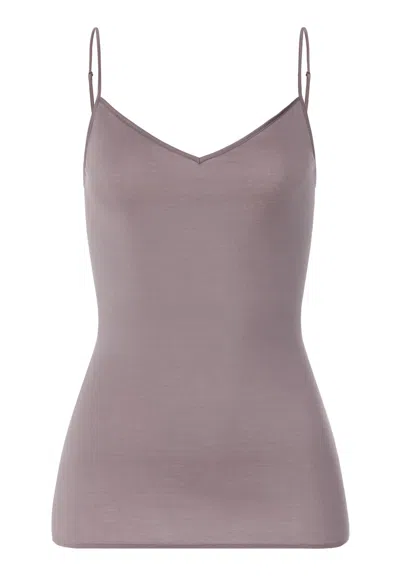 Hanro Cotton Seamless V-neck Cotton Camisole In Stormy Rose