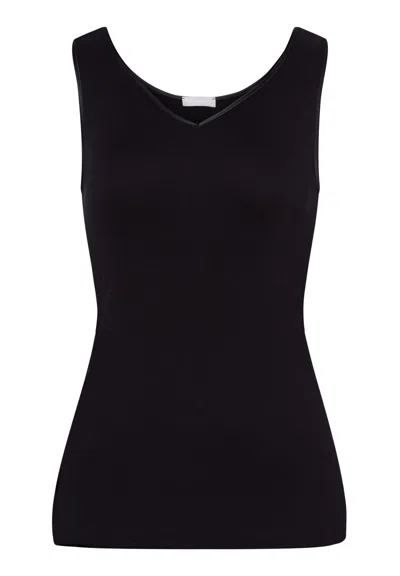 Hanro Cotton Seamless V-neck Cotton Tank Top In Black