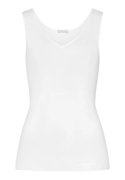 Hanro Cotton Seamless V-neck Cotton Tank Top In White
