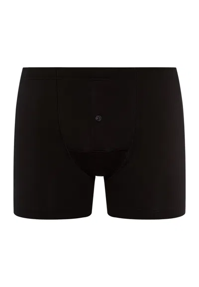 Hanro Cotton Sensation Long Leg Boxer Brief With Fly In Black