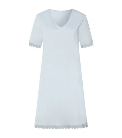 Hanro Cotton Short-sleeve Inaya Nightdress In Blue