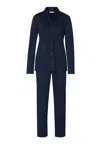 Hanro Cotton Silk Button Front Cotton Pajama Set In Deep Navy