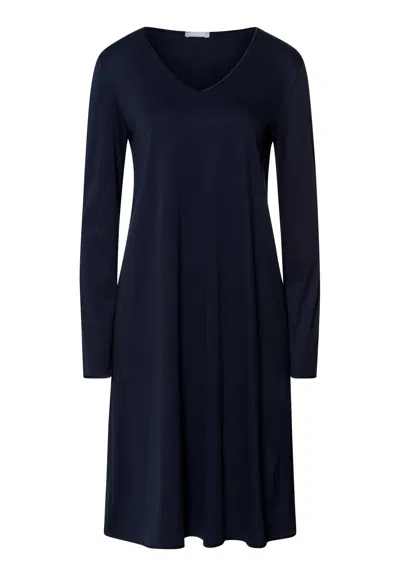 Hanro Cotton Silk V-neck Cotton Nightgown In Blue