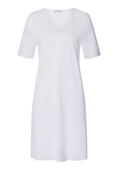 Hanro Cotton Silk V-neck Cotton Nightgown In White